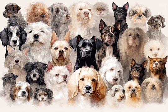 Cute Collection of Dog Breeds: A Puppy Portrait Collage: Generative AI