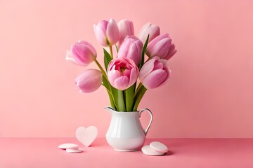 Obraz na płótnie Canvas pink tulips in vase