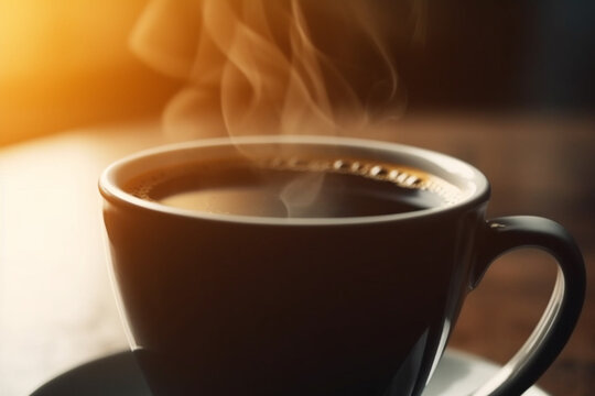 Close up hot coffee cup, generative ai