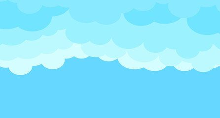 Fototapeta premium Cartoon sky and clouds isolated on blue background. Sky clouds for background template, flyer, wallpaper, banner, poster and fluffy sky design. Flat clouds concept. 3D web clouds, vector illustration