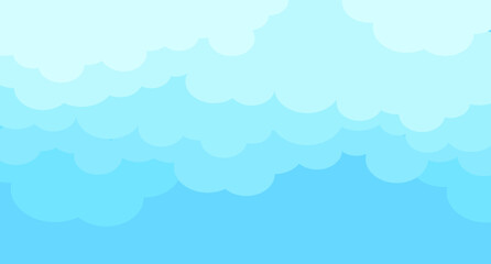Cartoon sky and clouds isolated on blue background. Sky clouds for background template, flyer, wallpaper, banner, poster and fluffy sky design. Flat clouds concept. 3D web clouds, vector illustration