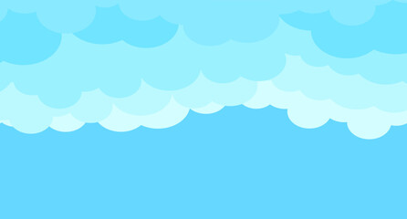 Cartoon sky and clouds isolated on blue background. Sky clouds for background template, flyer, wallpaper, banner, poster and fluffy sky design. Flat clouds concept. 3D web clouds, vector illustration