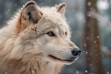 Obraz premium Closeup of a arctic timber wolf in the snow illustrated with generative AI