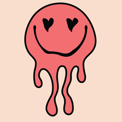Obraz premium melted, love, drippy, acid face, smile, fun, face, vector, funny, Psychedelic, Distorted Emoji, heart