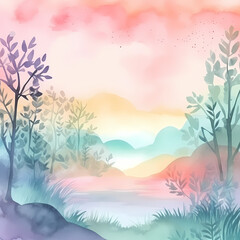 Fototapeta na wymiar Mountain lake Nature Watercolor. Generative AI