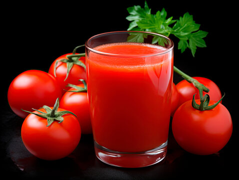 Tomato juice. Fresh red tomato detox juice in glass. Homemade tomato juice.