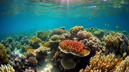 Naklejka na ściany i meble Snorkeling Adventure: Exploring the Exquisite Marine Life of the Great Barrier Reef