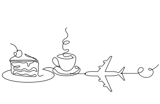 Abstract piece of cake and plane as continuous lines drawing on white background. Vector