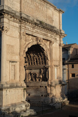 Rome, Italy, Titus Arch close up with blue sky