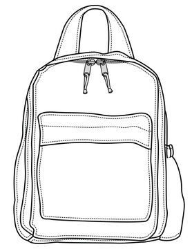 school bag flat sketch vector illustration school backpack technical cad drawing template