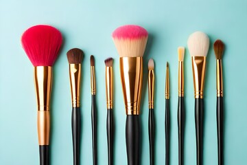 Professional make up brushes on pastel spring background