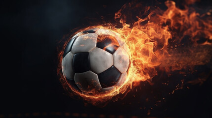 Fototapeta na wymiar The soccer ball is on fire. Generative AI