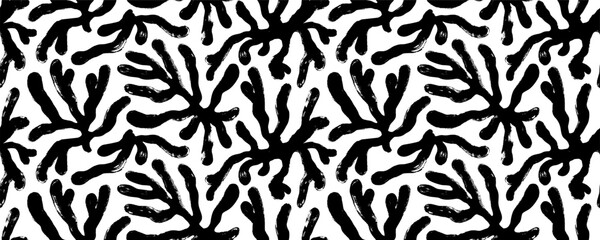 Organic botanical shapes seamless pattern. Nautical wallpaper wih corals. Matisse inspired contemporary banner. Hand drawn vector abstract plant pattern. Branches with leaves in Matisse style.