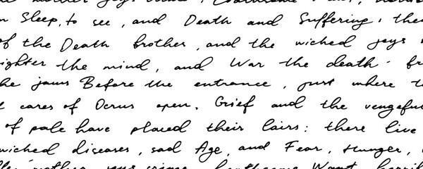 Unreadable poetry seamless pattern. Cursive text written by a pen or pencil. Linear lettering, handwritten abstract text. Seamless horizontal pattern with cursive latin or english illegible words.