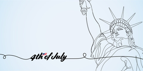 Continuous one-line drawing of the Statue of liberty artistic line art banner background. Minimalist contour illustration design. © MimiAhmed