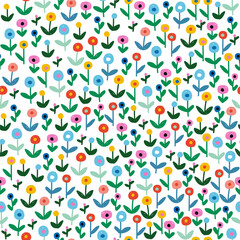 Seamless pattern with small flowers. Cute floral print. Vector hand drawn illustration. - 598122786