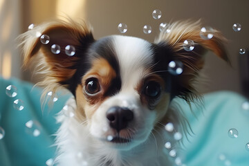 cute puppy chihuahua, pets cleaning, Ai Generated.