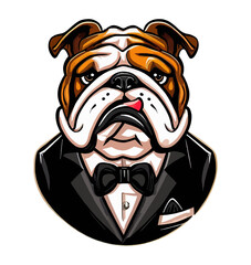 bulldog wearing tuxedo