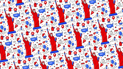 Happy 4th of July independence day seamless pattern with American icon elements. Vector illustration.  © MimiAhmed