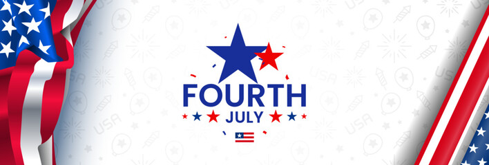 4th of July Banner Vector illustration, USA flag waving with stars on pattern background.