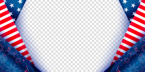 Happy 4th of July United States Independence Day celebration banner with american pattern block on transparent background. Vector illustration.