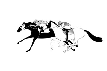 Racehorses compete at the finish line, vector illustration