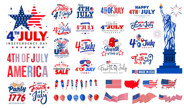 4th of July, United Stated independence Day greeting. Fourth of July typographic design. Usable for greeting cards, banners, and backgrounds.
