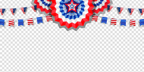 Obraz premium 4th of July American banner template with paper decorations. Flat lay, top view, copy space, banner. 