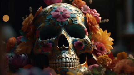 Day of the Dead concept, Sugar Skull, Calavera created with generative AI technology