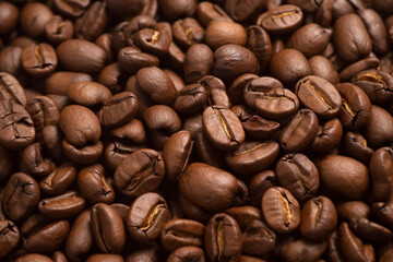 Obraz premium Close up of roasted coffee beans, Generative AI