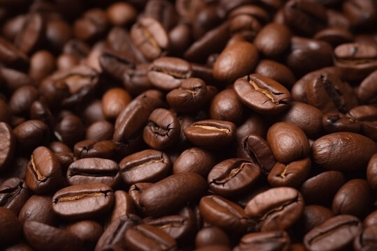 Close up of roasted coffee beans, Generative AI