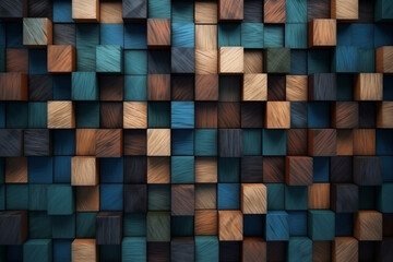 Small wooden blocks background, turquoise and brown, background,wallpaper, Generative AI
