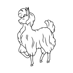 Fluffy llama. Alpaca. Livestock, animal, Farming. Farm. Vector illustration isolated on white background. Coloring book