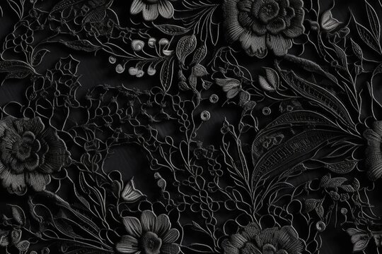 Nahtlos wiederholendes Muster - Schwarze Spitze Stoff - Textil Photographie - Nahaufnahme