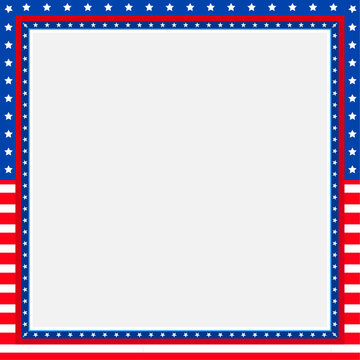 United States of America empty frame design for your message. Blank, copy space for images or texts designed with stars and stripes. Vector illustration.