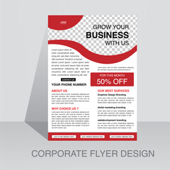 modern red color flyer design template. corporate creative idea clean vector illustration a4 half page single advertising brochure layout .