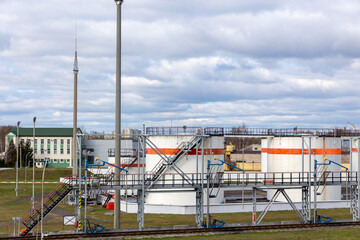 Naklejka premium Tank farm with cylindrical fuel storage