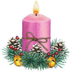 watercolor hand drawn christmas candle
