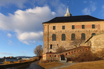 Architectural detail of Akershus Fortress building in the city center of Oslo, Norway, Europe	