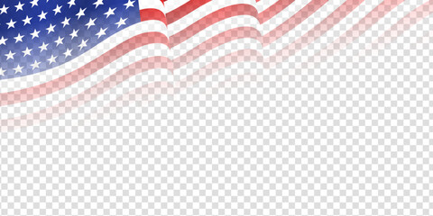 United states of America waving flag with empty, blank, copy space on transparent background. Vector illustration.
