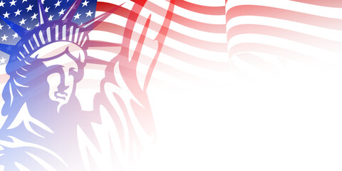 Statue of liberty, and United states of america, usa Empty, blank, copy space background on white background. Vector illustration.