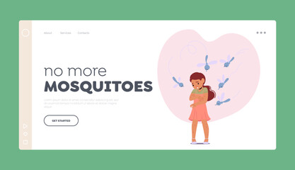 No More Mosquitoes Landing Page Template. Mosquitoes Bite Child, Causing Itch, Redness, Swelling. Can Transmit Diseases Generative AI