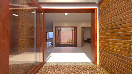 レンガの壁のリビングダイニング