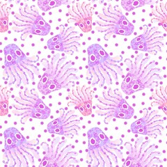 Cartoon ocean animals seamless jellyfish pattern for fabrics and wrapping paper and linens and kids clothes print