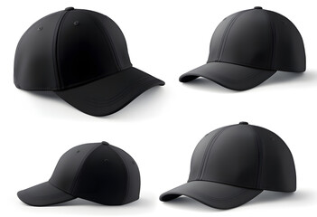 black baseball cap multiple angles  isolated on white background