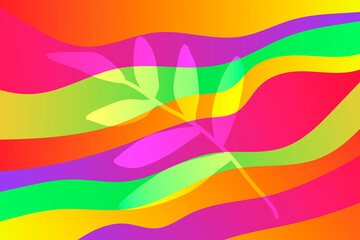 Abstract color background with waves and twig.