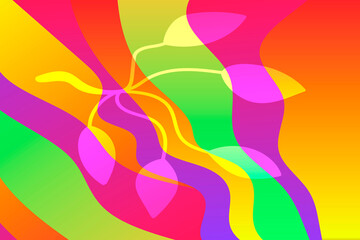 Abstract color background with waves and twig.