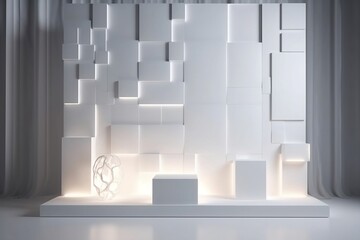 Sleek and sophisticated light background mockup with illuminated board for minimalistic product presentation, created using generative AI
