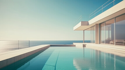 Fototapeta na wymiar Luxury modern villa with pool. Illustration AI Generative.