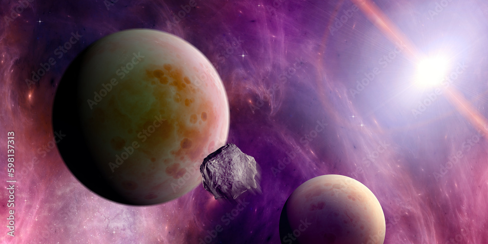 Wall mural planets and exoplanets of unexplored galaxies. sci-fi. new worlds to discover. colonization and expl